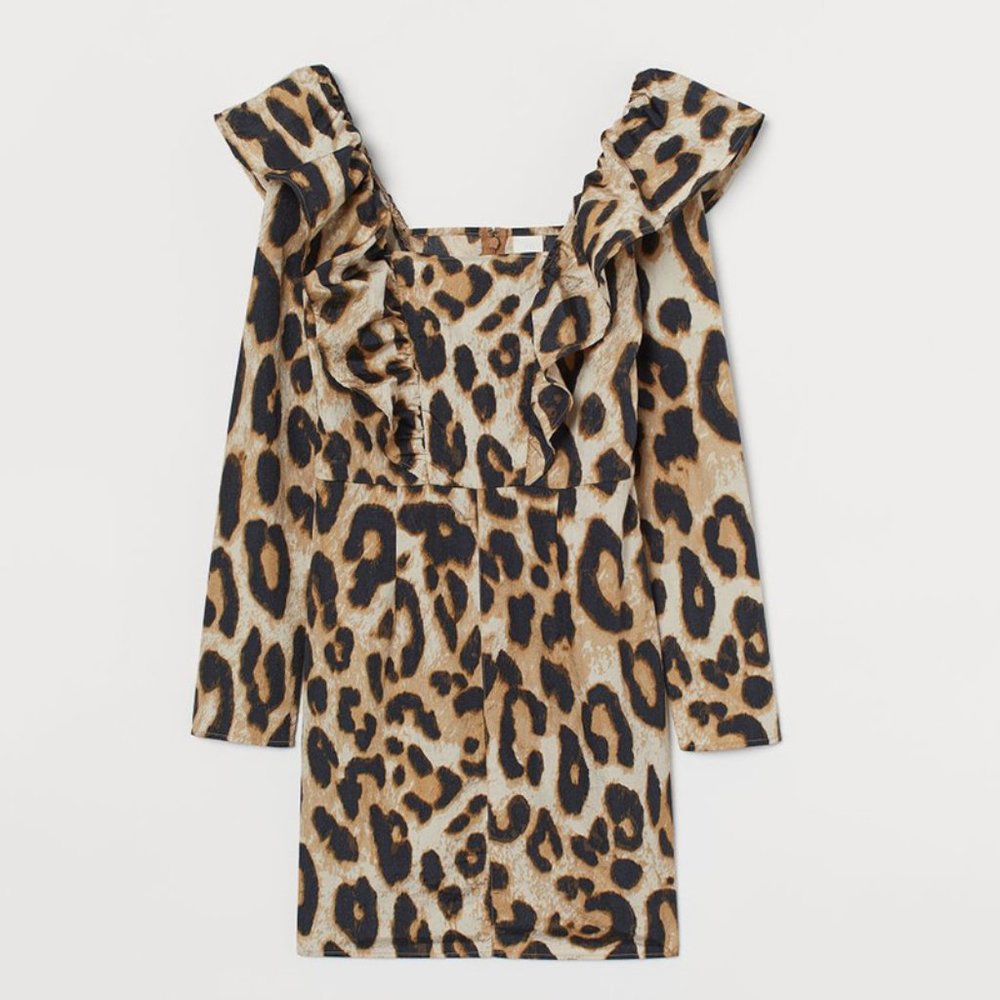 NWT Flounce-trimmed dress Animal Print XS - Picture 2 of 7